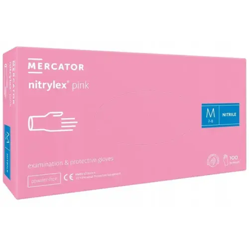 Rękawiczki Nitrylowe Pink Mercator 100 Sztuk Rozmiar M