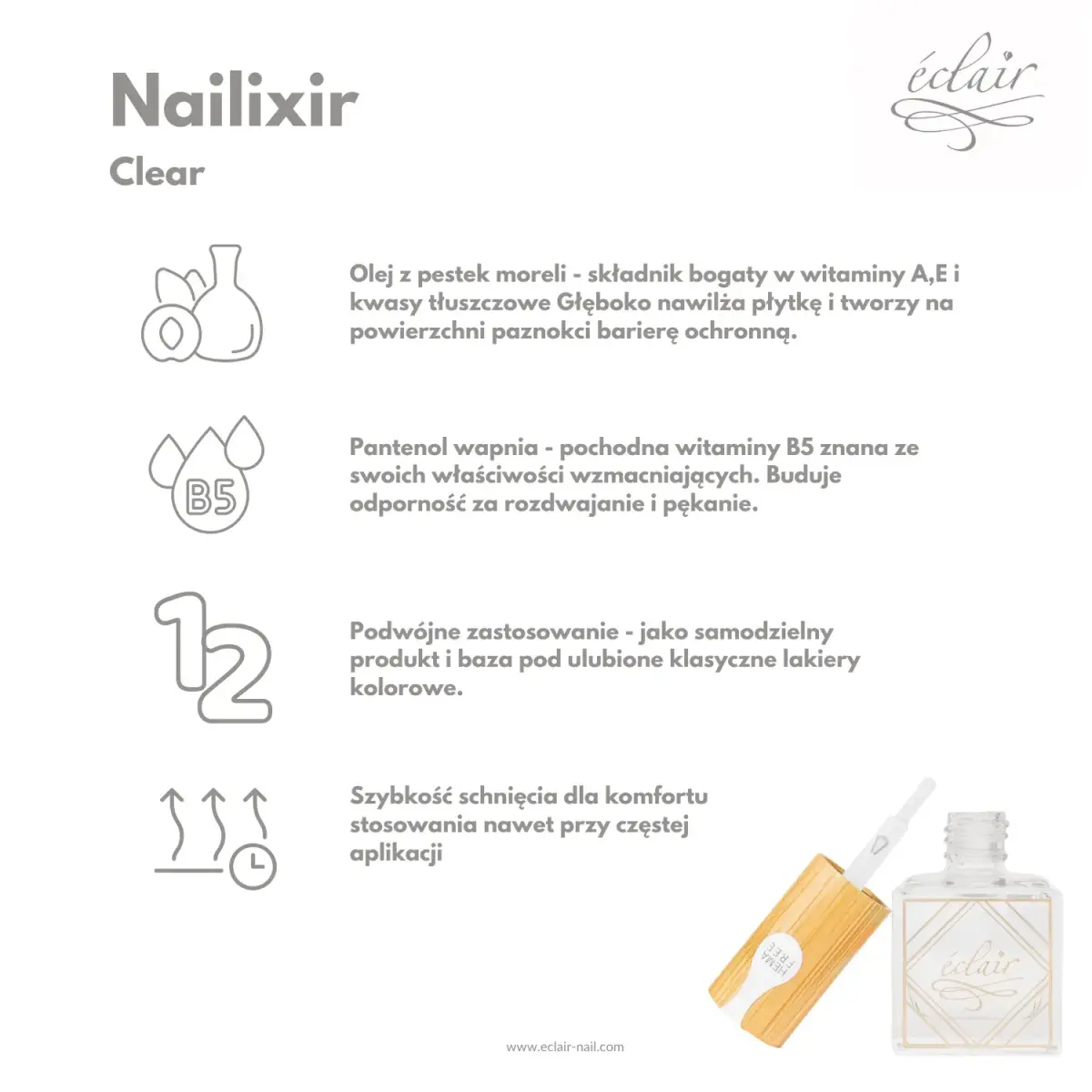 Nailixir CLEAR 10ml - bezbarwna odżywka do paznokci w lakierze