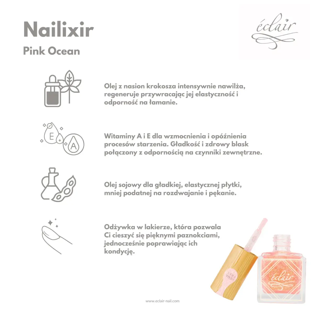 Nailixir PINK OCEAN 10ml - odżywka do paznokci w lakierze